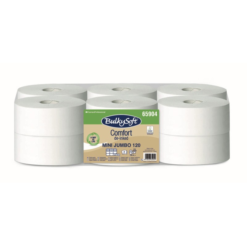 PAPIER TOILETTE MINI JUMBO 120M OUATE BLANCHE 2 PLIS X12