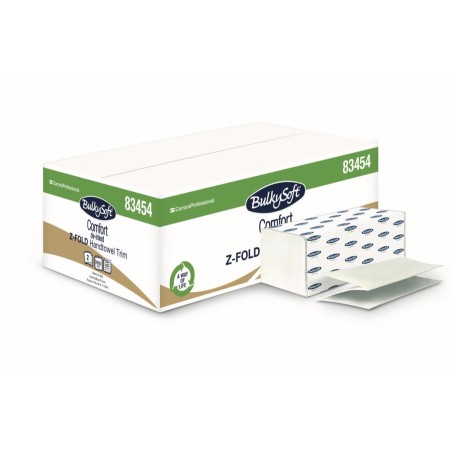 Essuie-mains enchevêtrés pliage en Z de 20,5x24 cm de 2 plis en ouate blanche recyclée.