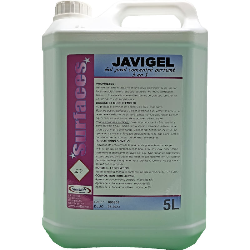 Gel javel concentré 3 en 1 en bidon de 5L