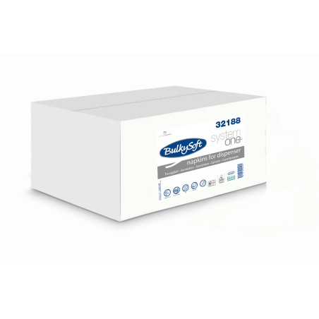 Serviettes de table enchevetrées BulkySoft systeme one 15,6x24 cm 2 plis Ecolabel carton de 3250