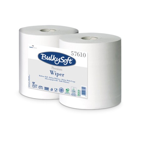 Bobine industrielle pure ouate blanche 1000 formats 2 plis lote de 2 Ecolabel