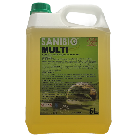 Nettoyant multi-usages au savon noir 100% naturel écodétergent Ecocert en bidon de 5 litres