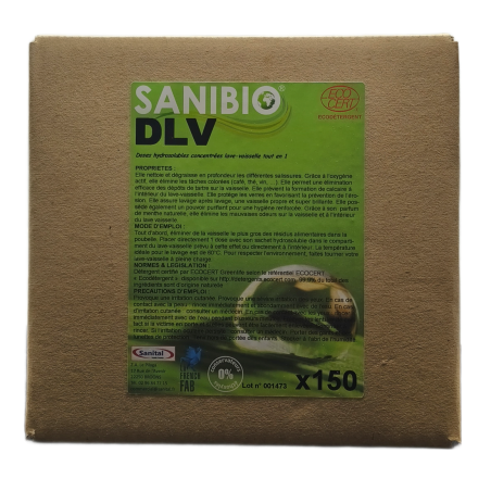 Dose hydrosolubles concentrées lave-vaisselle tout en un écodétergent Ecocert en carton de 150 doses
