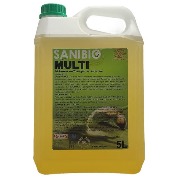 Nettoyant multi-usages au savon noir 100% naturel écodétergent Ecocert en bidon de 5 litres