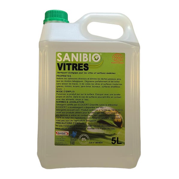 Nettoyant écologique pour les vitres et les écrans ecodétergent Ecocert en 5 litres