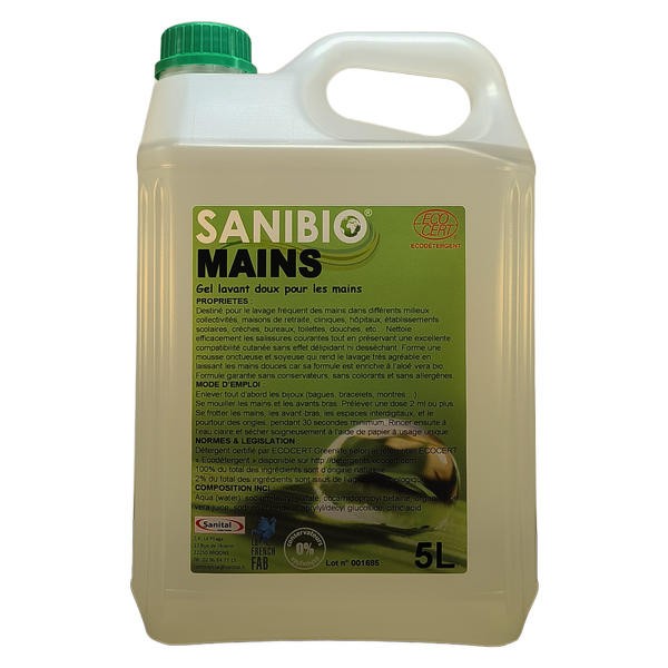 Gel lavant doux pour les mains enrichi à l' aloé vera bio bidon de 5 litres