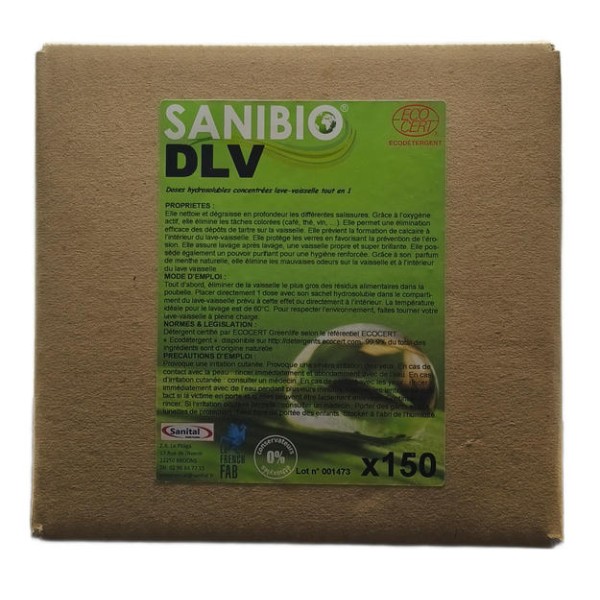 Dose hydrosolubles concentrées lave-vaisselle tout en un écodétergent Ecocert en carton de 150 doses