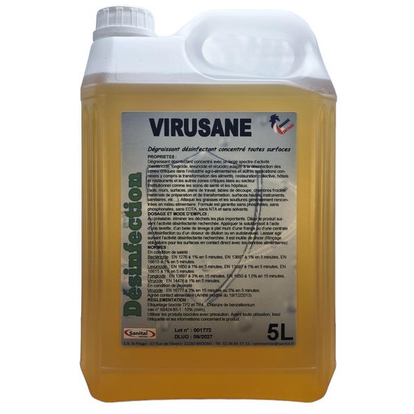 Dégraissant désinfectant concentré toutes surfaces, bactéricide, levuricide, fongicide et virucide