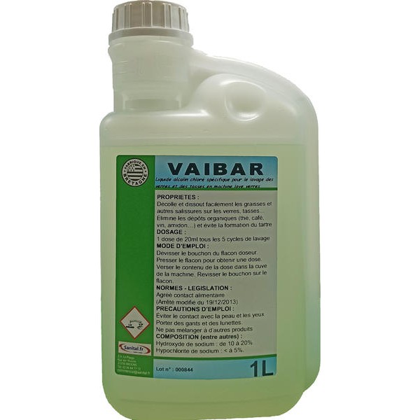 Liquide alcalin chloré spécial pour le lavage de la vaisselle de bar en flacon de 1L