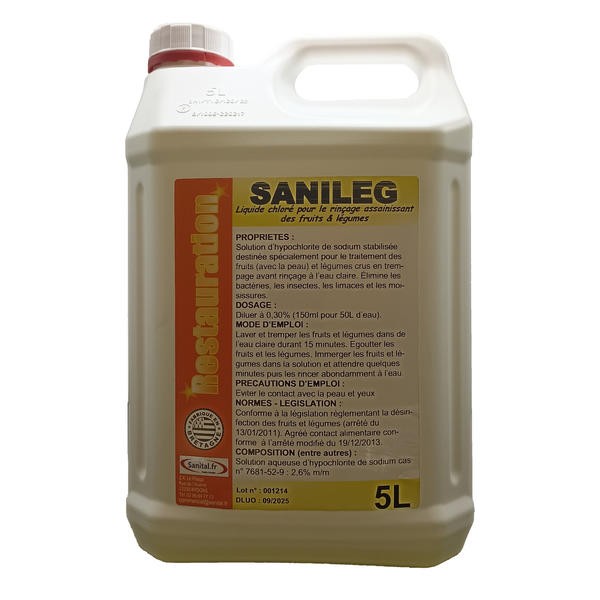 Liquide chloré pour le rinçage assainissant des fruits et légumes