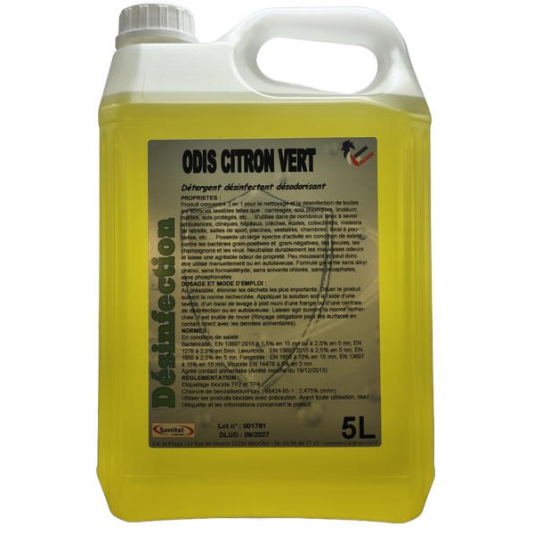 Détergent désinfectant désodorisant 3 en 1 citron vert 5L