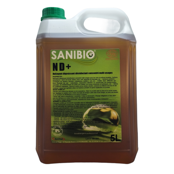 Nettoyant dégraissant désinfectant concentré multi-usages écodétergent Ecocert en bidon de 5 litres