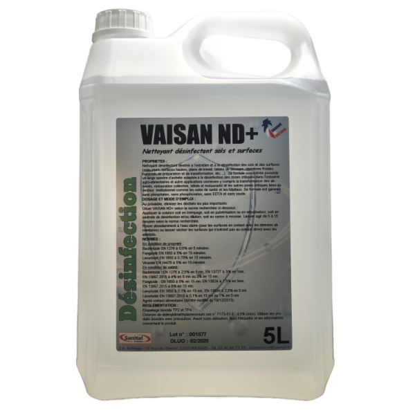 Nettoyant désinfectant concentré sols et surfaces, bactéricide, fongicide, levuricide et virucide