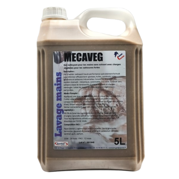 Gel nettoyant pour les mains sans solvant avec chargés végétales pour les salissures fortes bidon de 5L