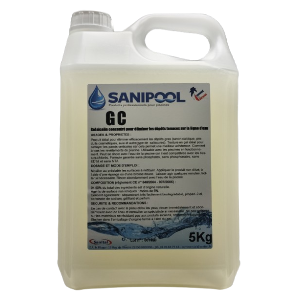 Gel alcalin concentré pour éliminer les dépôts tenaces sur la ligne d'eau en bidon de 5 litres