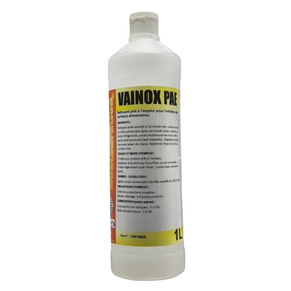VAINOX PAE - Nettoyant prêt à l'emploi pour les surfaces inox alimentaires 1L
