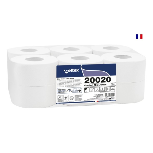 Papier toilette mini jumbo 130 mètres 2 plis Ecolabel colis de 12 rlx
