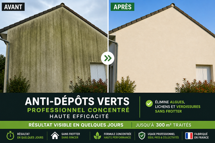 Comment éliminer les dépôts verts sur une terrasse, façade ou dallage ?