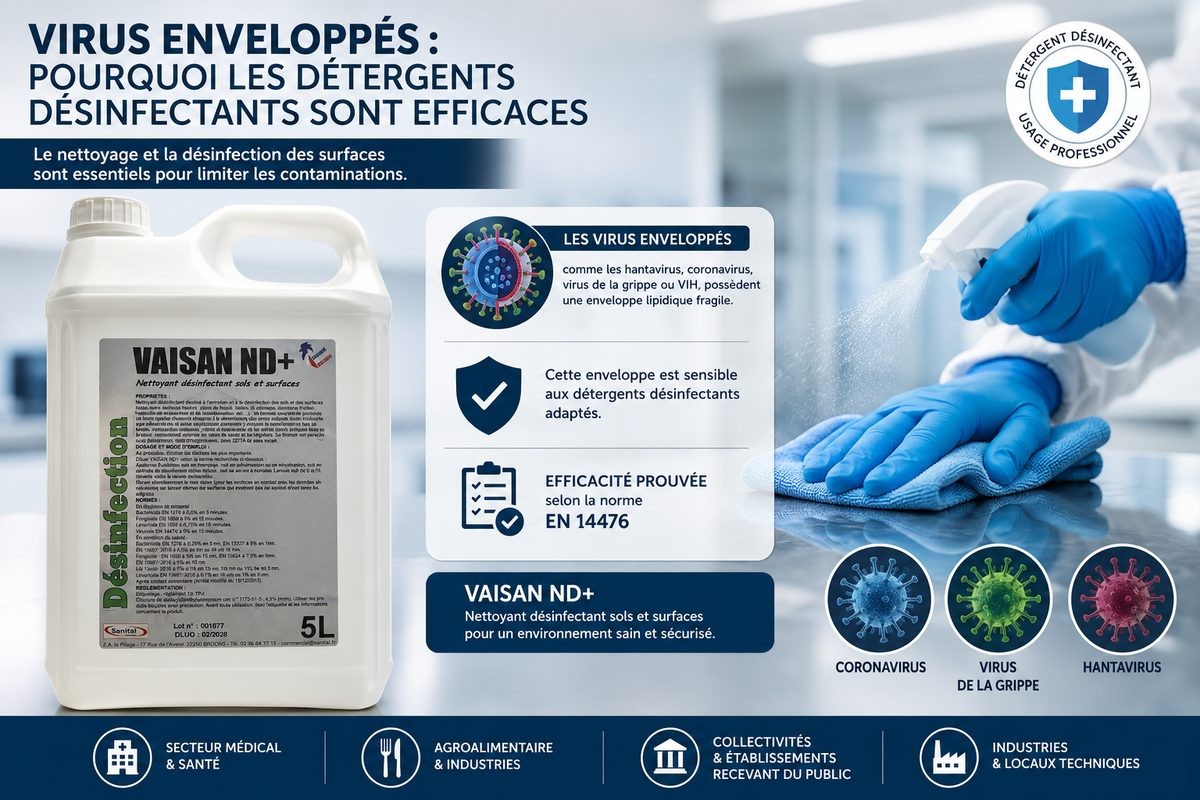 Pourquoi les virus enveloppés sont-ils sensibles aux détergents désinfectants ?